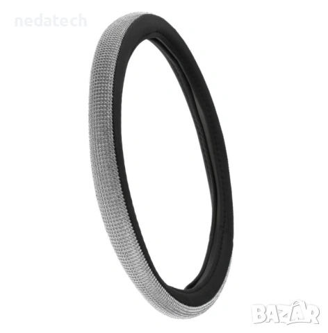 Черен калъф за волан със сребристи камъчета, Ø38см, снимка 3 - Аксесоари и консумативи - 53123166