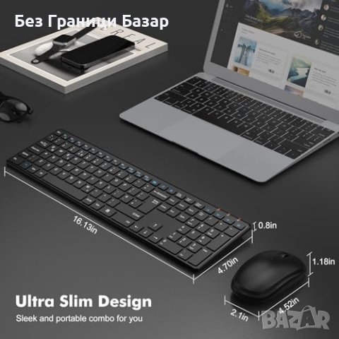 Нов Ергономичен Безжичен Комплект Клавиатура+Мишка, Съвместим с Windows/Mac, снимка 1 - Други - 44156625