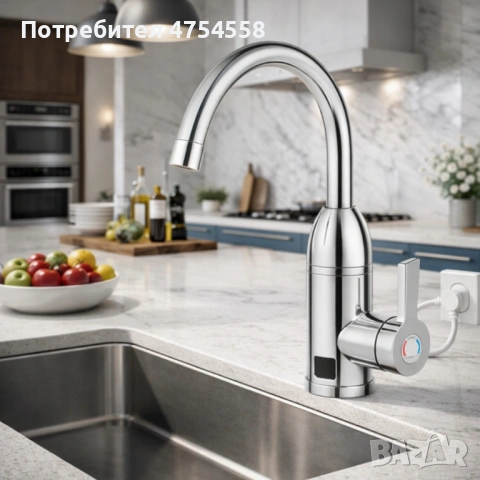 Електрически хромиран смесител с моментално загряване на водата и LCD екран - винаги топла вода, снимка 3 - Аксесоари за кухня - 53868376