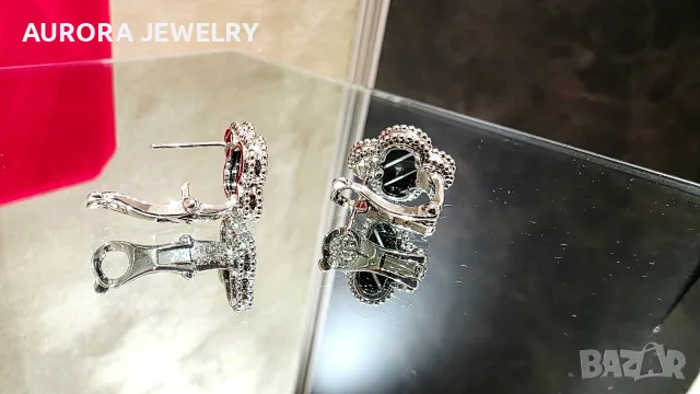 Van Cleef & Arpels VCA Silver Veined Black Onyx Vintage Alhambra Clips Дамски Обеци, снимка 6 - Обеци - 56220384