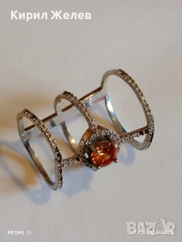 Уникален триредов сребърен пръстен украсен с кристали и Сапфир Арт бижу 51988, снимка 8 - Пръстени - 53069880
