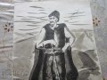 Стар акварел картина хайдутин войвода на картон, снимка 6
