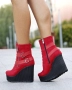 Боти на платформа - червен велур, снимка 2