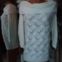 ИЗКЛЮЧИТЕЛНО КРАСИВА бяла блуза едро плетиво с широка яка, снимка 1 - Блузи с дълъг ръкав и пуловери - 39390791