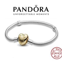 Сребърна гривна Пандора със закопчалка сърце , снимка 1 - Гривни - 42087134
