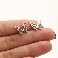 490 Обеци Пеперуда в сребристо медицинска стомана пеперуди безплатна доставка подарък, снимка 1 - Обеци - 42013989