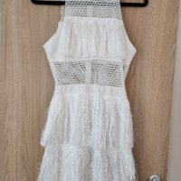 Бяла рокля с ресни, снимка 1 - Рокли - 41182378