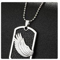 468 Ангелско крило колие в сребристо медицинска стомана мъжки мъжко черно унисекс Ангел пазител , снимка 3 - Подаръци за мъже - 41898874