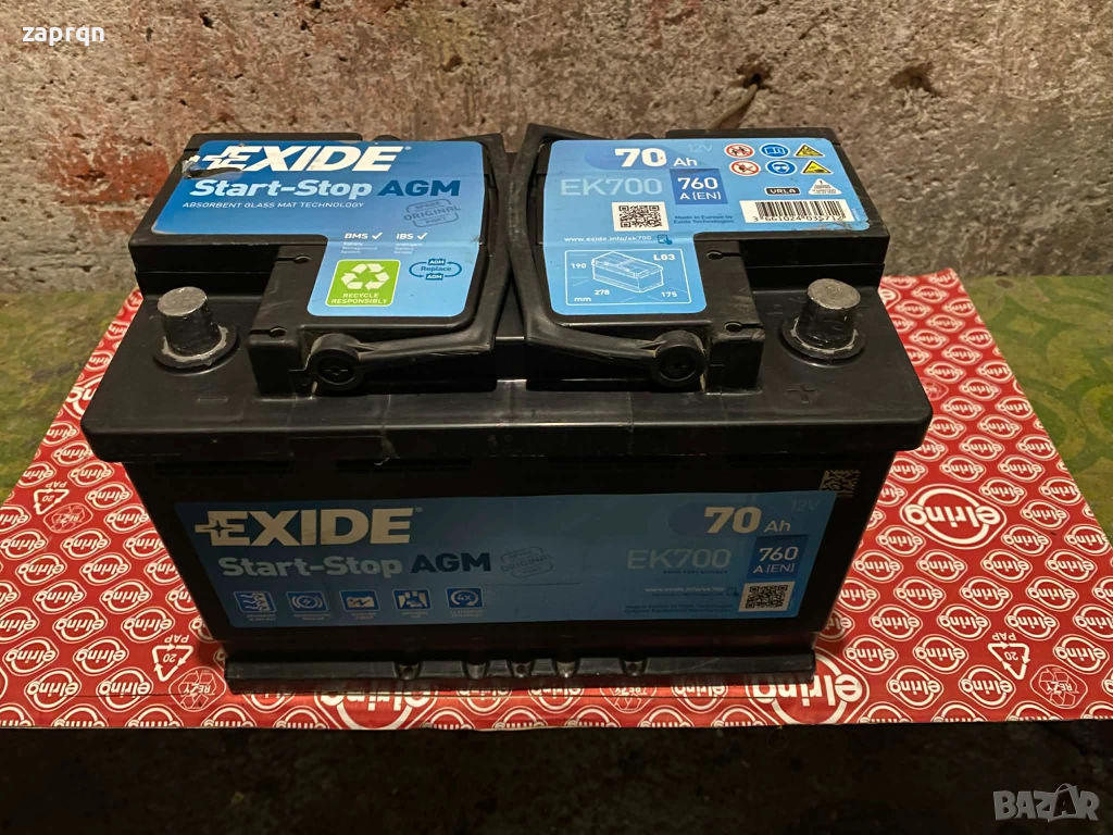 Акумулатор Exide AGM/АГМ 70 амп/ч 760 А с гаранция, снимка 1