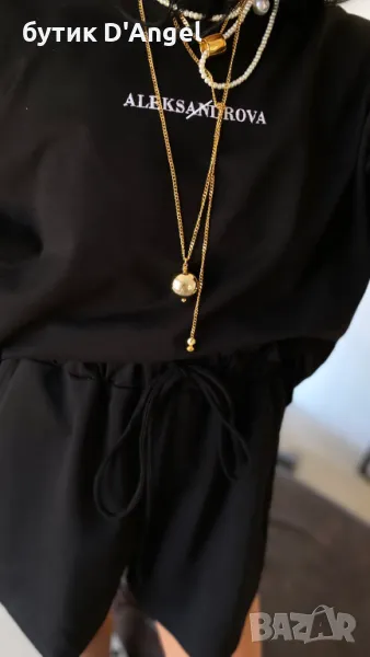 Къси панталонки с връзки, ластик и къдри, висока талия., снимка 1