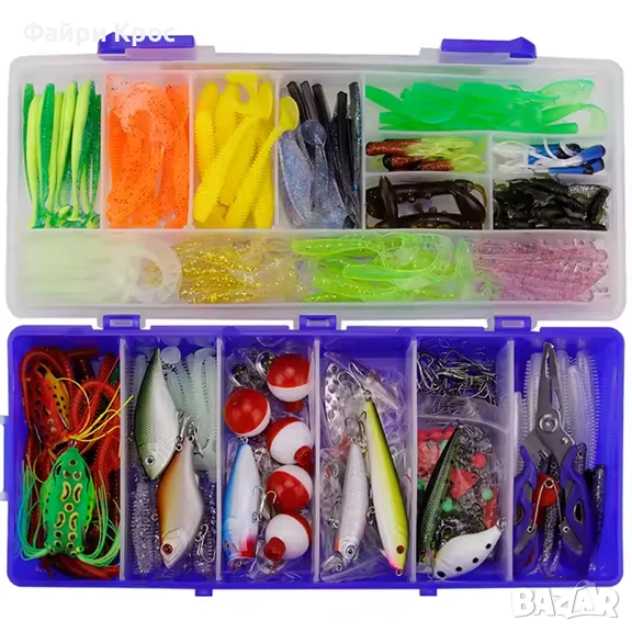 Рибарски принадлежности Риболовен комплект 350 части примамка блесна воблер червеи кукички, снимка 1