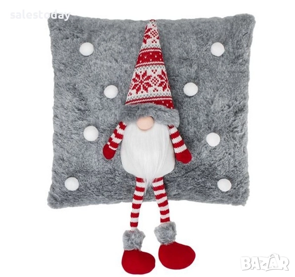Коледна Възглавница джудже/ Коледен Гном, сива, 3D, снимка 1