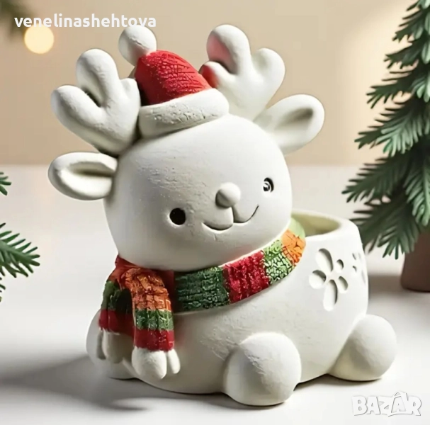 Коледно еленче с шапка шал силиконов молд форма за кашпа кашпи за декорация , снимка 1