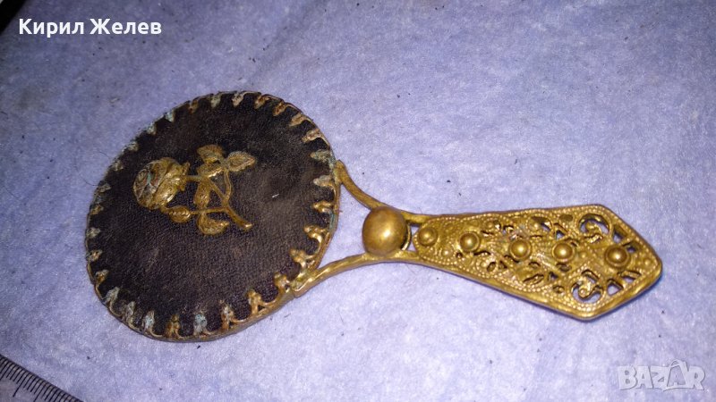 СТАРИННО РУСКО КРИСТАЛНО ОГЛЕДАЛЦЕ БРОНЗ ФИЛИГРАН РЕТРО ОРНАМЕНТИКА ПОЗЛАТА 34022, снимка 1