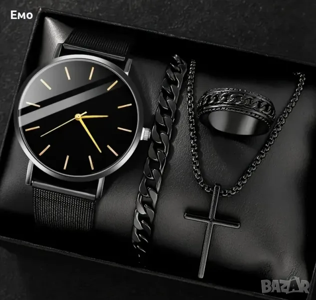 Комплект от 4 части - Часовник, гривна, синджир с кръстче, и пръстен, снимка 1