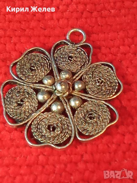 СТАРИНЕН СРЕБЪРЕН ФИЛИГРАНЕН ФЛОРАЛЕН МЕДАЛЬОН РЪЧНА МАЙСТОРСКА ИЗРАБОТКА 28766, снимка 1