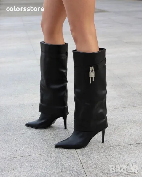 Ботуши на ток - черна кожа - KD120, снимка 1