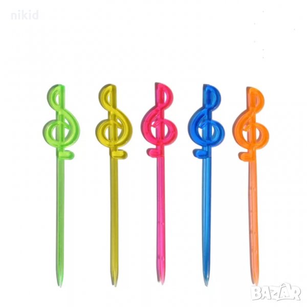 25 бр нота ноти цветни пластмасови клечки топери за парти хапки плодове украса и декорация, снимка 1