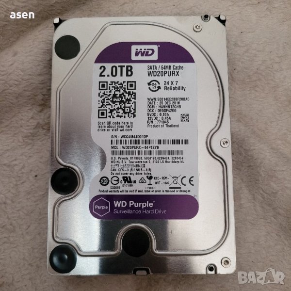 продавам харт диск Western Digital WD Purple 3.5 2TB 5400rpm 64MB SATA3 WD20PURX, снимка 1