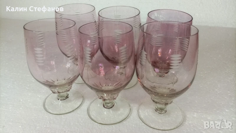 Красиви чаши за вино, столче, 6 бр, ръчна гравюра , снимка 1