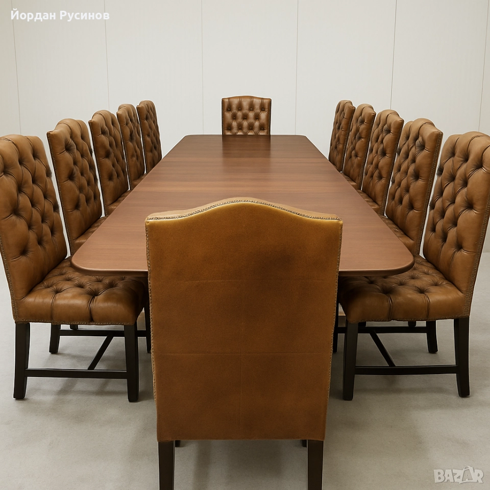Оригинален луксозен комплект 12 Chesterfield стола с маса от махагон, снимка 1