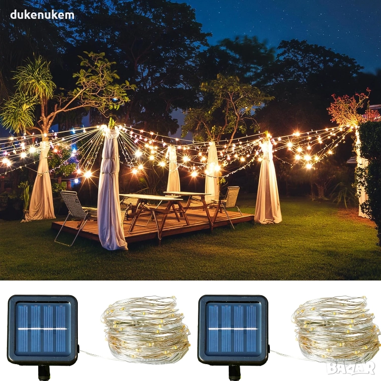 LED соларни гирлянди 200 LED, лампички, 2 бр x 22 м, снимка 1
