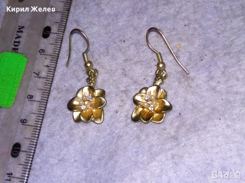 СТАРИ ПОЗЛАТЕНИ ФЛОРАЛНИ ВИНТИДЖ МЕДНИ ОБЕЦИ с КРИСТАЛЧЕТА 38480, снимка 1