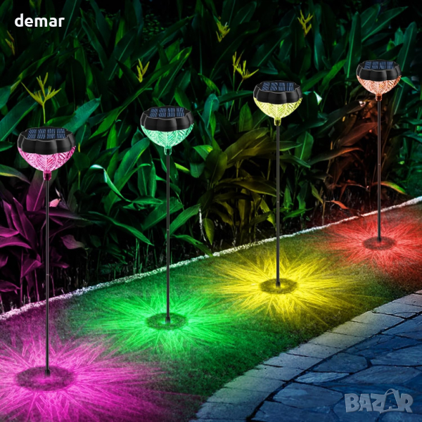 Immver 4 бр. RGB+топли бели соларни градински лампи, люлеещи се от вятъра, снимка 1