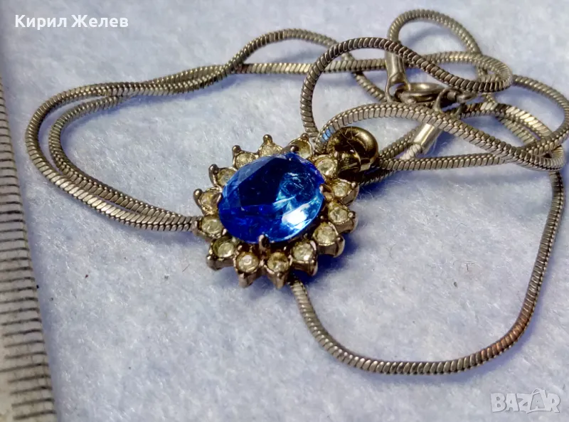 ПОСРЕБРЕНИ МЕДАЛЬОН и ЛАНЧЕ КОЛИЕ БЛАГОРОДНА СТОМАНА с ЮВЕЛИРНО ФАСЕТИРАН СИН и БЯЛ ЦИРКОН 49781, снимка 1