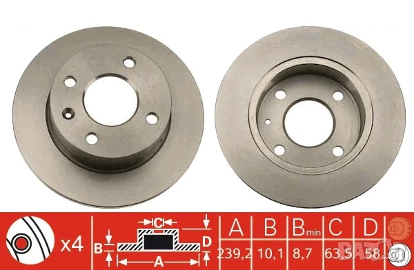 Диск спирачен преден дeсен/ляв за FORD ESCORT,ORION № F1261P, снимка 1