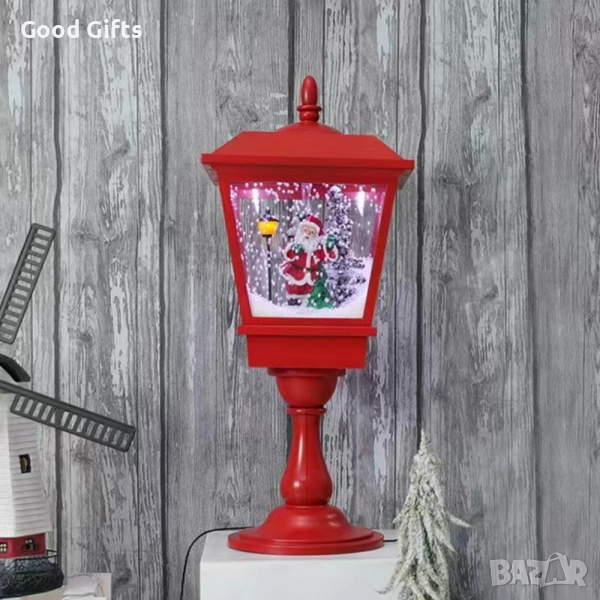 Декоративна коледна лампа с Дядо Коледа, падащ сняг и коледни мелодии – ретро фенер с LED светлина, снимка 1