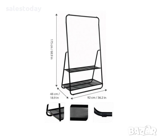 Модулна закачалка за дрехи с 2 рафта, Етажерка- Щендер с колелца, 175см, снимка 2 - Закачалки - 44162745