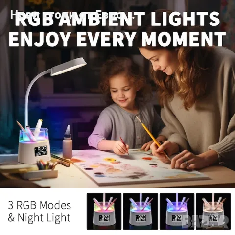 LED настолна лампа, WALALLA, USB, бяла, снимка 6 - Настолни лампи - 48373818