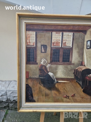 Стара страхотна антикварна майсторска картина масло върху платно , снимка 5 - Антикварни и старинни предмети - 52991073