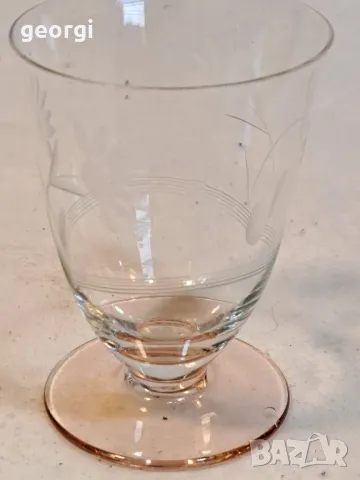стъклена гравирана чаша от розово стъкло  20/2, снимка 4 - Чаши - 49123207