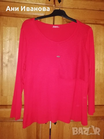 нова дамска блуза, голям размер в червен цвят, снимка 4 - Блузи с дълъг ръкав и пуловери - 53346426