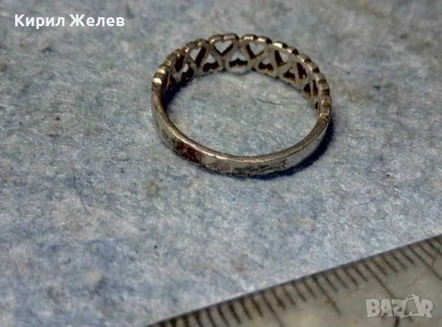 РОМАНТИЧЕН СРЕБЪРЕН ПРЪСТЕН ПРЕПЛЕТЕНИ СЪРЧИЦА СРЕБРО 900 СТАРА РЪЧНА АЖУРНА АРТ ИЗРАБОТКА 49365, снимка 3 - Пръстени - 49001820