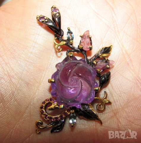 925 сребърно колие с гравиран аметист, 14 карата, подходящо за подарък , снимка 2 - Колиета, медальони, синджири - 53811056