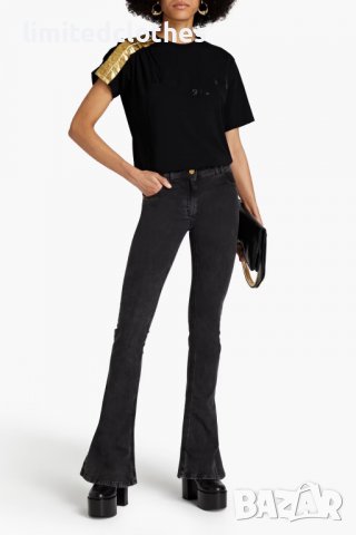 BALMAIN Gold Metallic Sleeve Logo Print Дамска Тениска size L, снимка 5 - Тениски - 40230439