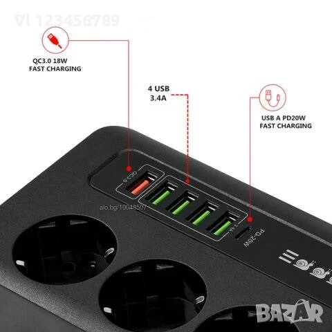 Висококачествен разклонител със защита от претоварване, , снимка 3 - Други стоки за дома - 50747550