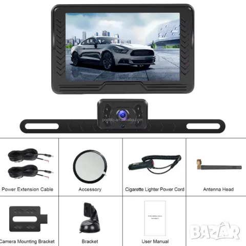 Безжична камера за заден ход, с монитор 4.3 инча, кола, автомобил, широк ъгъл, задно, нощно виждане, снимка 9 - Аксесоари и консумативи - 49397354