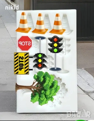 Пътни знаци светофар дърво Stop силиконов молд форма фондан шоколад декор украса, снимка 2 - Форми - 53516488