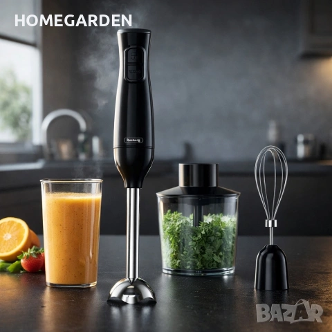 Ръчен пасатор 3 в 1 Rosberg R51112OSC, 350W, Метален накрайник, купа 0.7л., Приставка за разбиване, снимка 4 - Чопъри и пасатори - 53536864