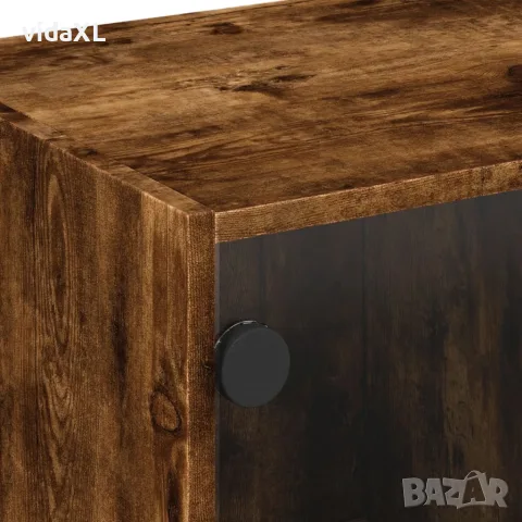 vidaXL Маса за кафе със стъклени врати, опушен дъб, 68x50x42 см, снимка 9 - Маси - 56148153