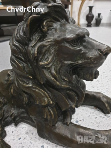 60см-16кг статуя/стара голяма бронзова скулптура/фигура на легнал лъв, снимка 7 - Статуетки - 52804587