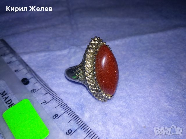 КРАСИВ СКЪПОЦЕНЕН ВИНТИДЖ АРТ ЗЛАТИСТ ПРЪСТЕН с ЮВЕЛИРНО ШЛИФОВАН КАМЪК АВАНТЮРИН 36961, снимка 6 - Пръстени - 39714032