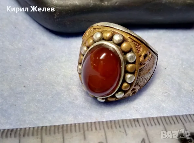 Старинен ОСМАНСКИ СРЕБЪРЕН ПРЪСТЕН СРЕБРО ВИСОКА ПРОБА с ШЛИФОВАН КАРНЕОЛ и МЕДЕН ОБКОВ 29148, снимка 7 - Антикварни и старинни предмети - 49344899