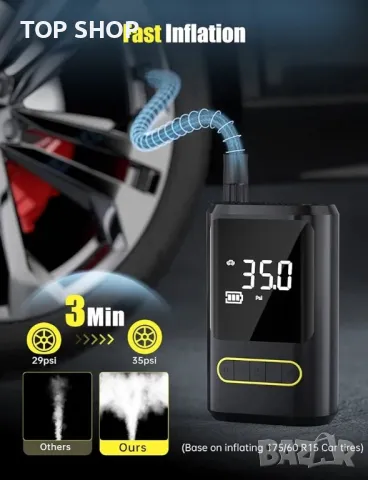 Нагнетател за гуми Oasser, преносим въздушен компресор, безжична въздушна помпа за автомобилни гуми, снимка 3 - Аксесоари и консумативи - 48770433