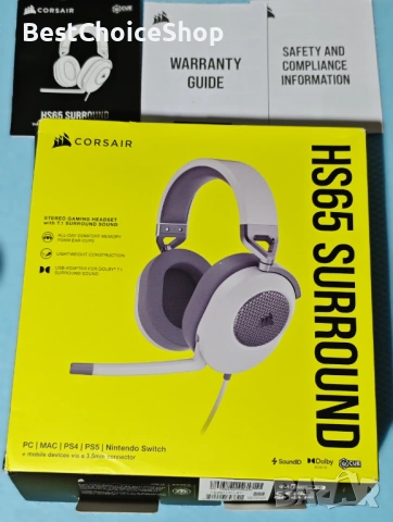 Gaming слушалки с микрофон Corsair HS65, Surround, Dobly Audio 7.1 Sound ID, Конектор USB & 3.5mm, снимка 4 - Слушалки за компютър - 53061211