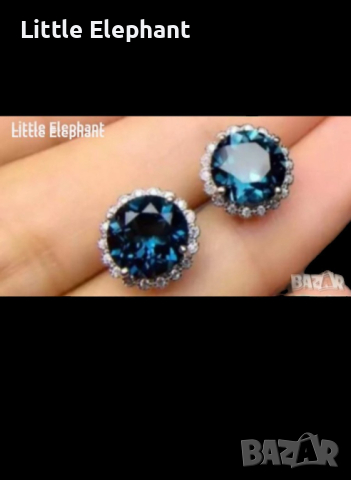 Сребърни обеци с кристали,dark blue and white/нови, снимка 1